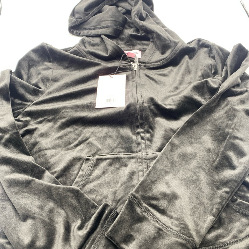 JUICY COUTURE Velour Bling Tracksuit Hoodie & Shorts Black Bling Gems Medium - Picture 2 of 7
